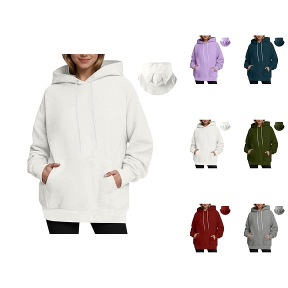 Cute Cat Ear Hoodies for Women 2025 Fall Winter Long Sleeve Plain Hooded Sweatshirt with Pockets Pullover Tops