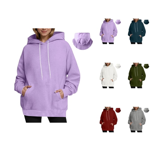Cute Cat Ear Hoodies for Women 2025 Fall Winter Long Sleeve Plain Hooded Sweatshirt with Pockets Pullover Tops