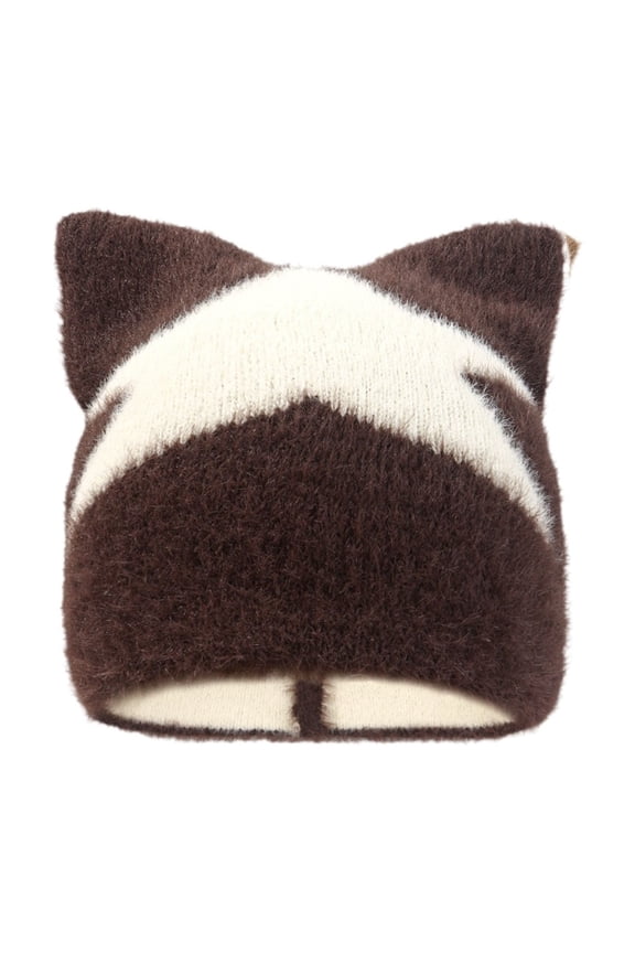 Cute Cat Ear Knit Beanie for Women and Men Star Pattern Sweet Stylish Winter Hat Warm Hand Crocheted Skull Cap for Adults