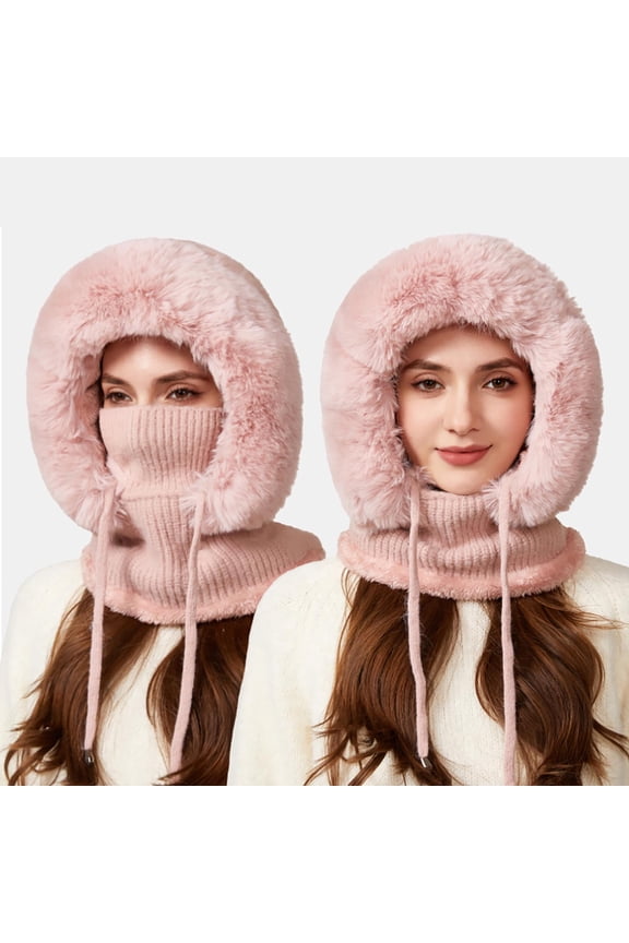 Cute Cat Ear Knitted Winter Hat, Fluffy Pom Pom Decor Thermal Headwear, Fleece Lined Windproof Warm Beanie For Women Outdoor Walking Shopping Cold Season Daily Wear