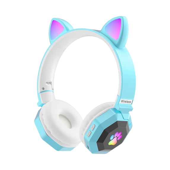Cute Cat Ear Over‑Ear Bluetooth Headphones, Bluetooth 5.0, LED Glow Light, 7.1 Surround Sound, Foldable Stretchable, Comfort Wear, Long Battery, FM Card Support, Kids Adult Gift Headset