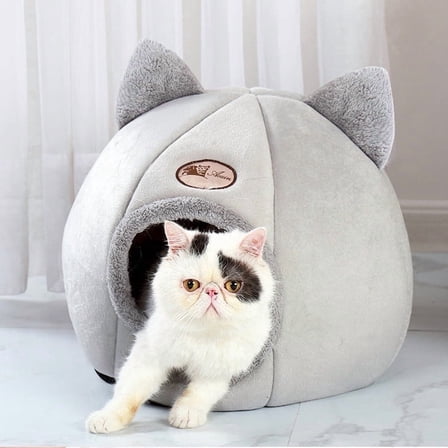 Cat Beds for Indoor Cats - Cozy Cat Ear Bed with Removable Cushion & Anti-Slip Bottom - Suitable for All Four Seasons & Small/Medium Pets(XL Size, Grey)