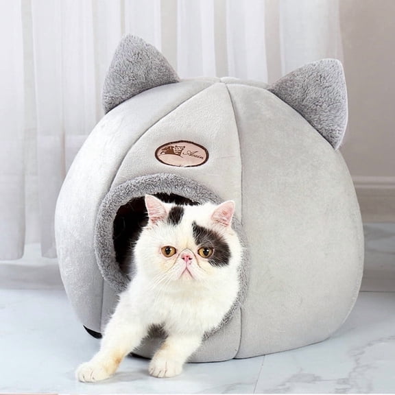 Cat Beds for Indoor Cats - Cozy Cat Ear Bed with Removable Cushion & Anti-Slip Bottom - Suitable for All Four Seasons & Small/Medium Pets(XL Size, Grey)