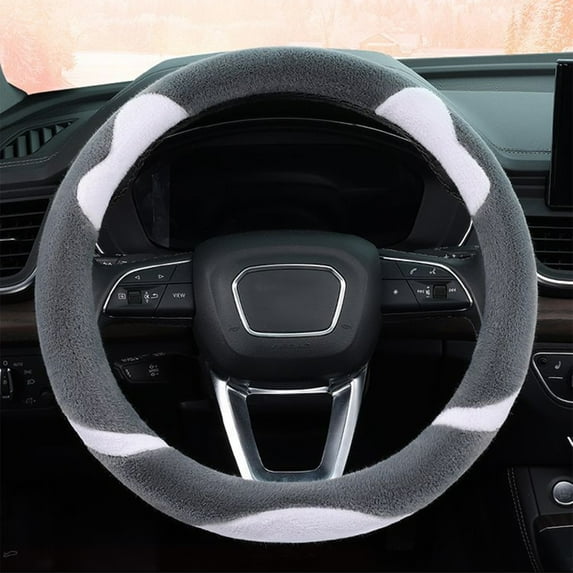 Cute Cat Ear Steering Wheel Cover Winter Warm Plush, Soft Non-Slip Grip Handle Protector, Fuzzy Cartoon Style Wheel Cover for Women Girls Car Accessories and Interior Decor