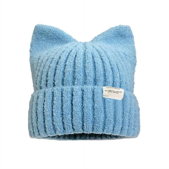 Cute Cat Ears Beanies For Women Autumn And Winter Warm Ear Protection Versatile Pullover Knitted Hats