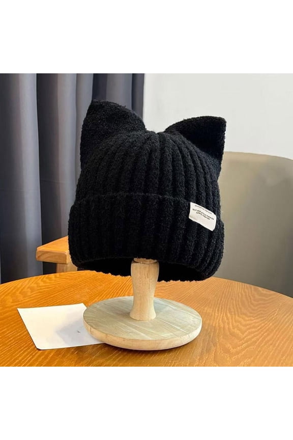 Cute Cat Ears Beanies For Women Autumn And Winter Warm Ear Protection Versatile Pullover Knitted Hats
