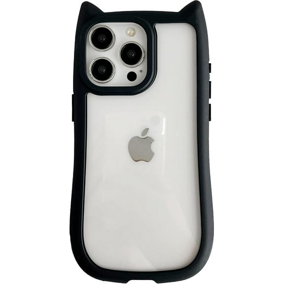 Cute Cat Ears Clear Phone Case Compatible with iPhone Case (Black,iPhone 12)