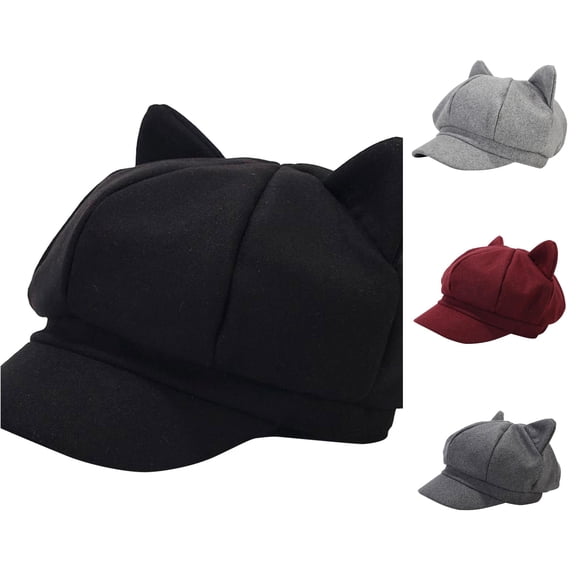 Cute Cat Ears Hat Classic Beret for For Women Solid Color Cap Painter Hat Cap Elaborate Hat One Size