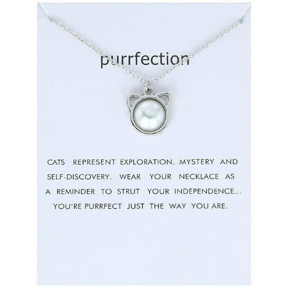 Cute Cat Ears Imitation Pearl Necklaces for Women Fashion Gold Silver Animal Pendant Necklace Choker with Wishing Card Jewelry Gift