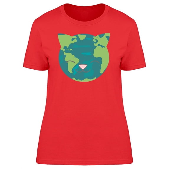 Cute Cat Earth Planet T-Shirt Women -Image by Shutterstock, Female Small