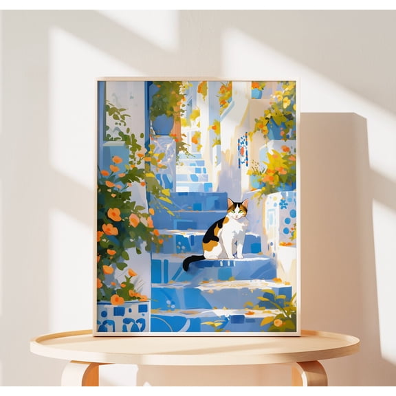 Cute Cat Eiffel Tower Art Print, Paris Wall Decor, Romantic Travel, Unframed Paper Print Size 24x36