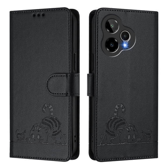 Cute Cat Embossed Leather Flip Phone Case, Skin-Friendly Wallet Cover with Kickstand for Cricket Icon PRO 2026/AT&T Motivate Pro 2 5G.S03