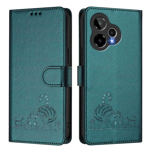Cute Cat Embossed Leather Flip Phone Case, Skin-Friendly Wallet Cover with Kickstand for Cricket Icon PRO 2026/AT&T Motivate Pro 2 5G.S04