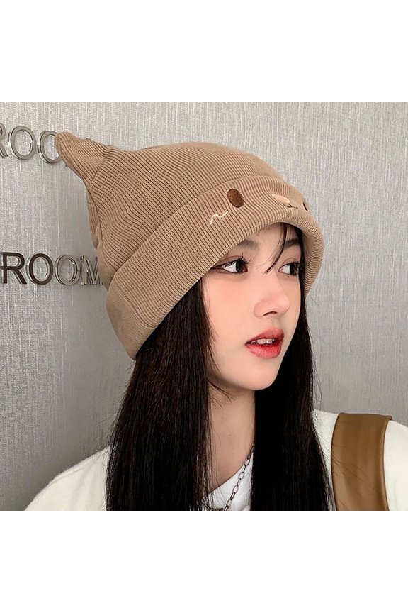 Cute Cat Embroidered Knitted Hat Outdoor Warm Ear Protection Cat Ears Wool Cap Over Head Cold Cap Street Beanies Cap Penny Cap