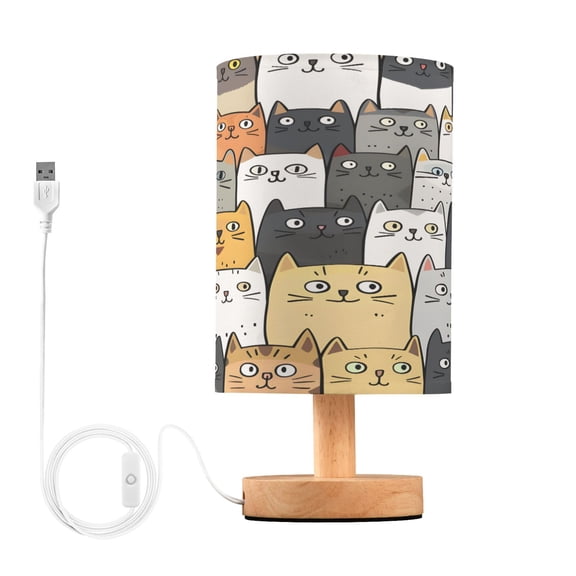 Cute Cat Face Bedside Table Lamp Desk Warm Lights with USB Charging Port Cylinder LED Lamps for Bedroom Living Room Office