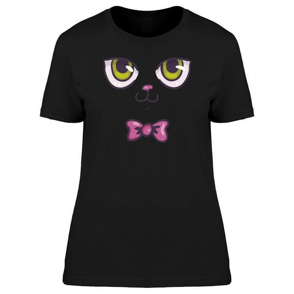 Cute Cat Face Bow Tie T-Shirt Women -Image by Shutterstock, Female Medium