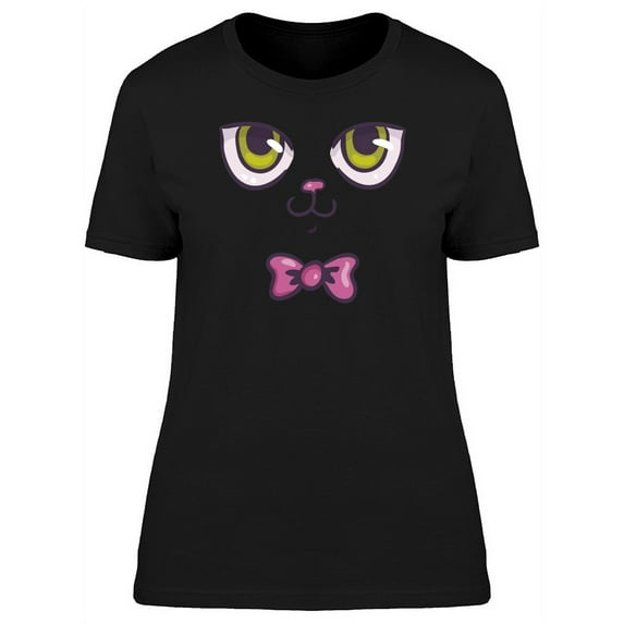 Cute Cat Face Bow Tie T-Shirt Women -Image by Shutterstock, Female Small