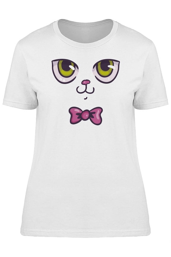 Cute Cat Face Bow Tie T-Shirt Women -Image by Shutterstock, Female x-Large
