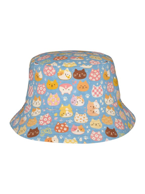 Cute Cat Face Cartoon Kitten Fisherman's Hat Casual and Breathable Sun Hat for Men and Women