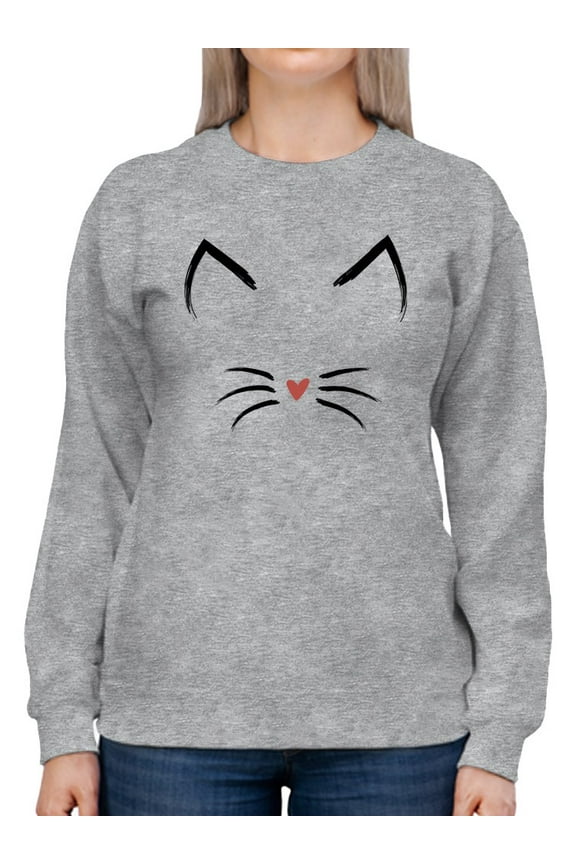 Cute Cat Face Design Women Sweatshirt, Female x-Large