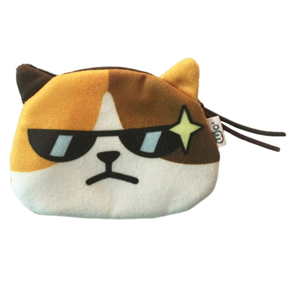 Cute Cat Face Earphone Bag Small Wallet Coin Purse with Interesting Expression