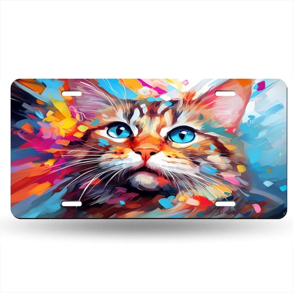 Cute Cat Face In The Style Of Abstract Digital Art Decorative Signboard, Decorative Metal Plate with 4 Holes, 6x12inch Artistic Plate Frame