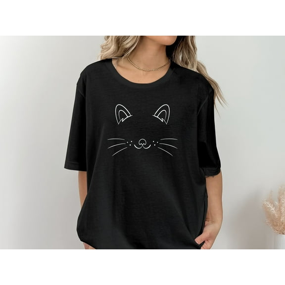 Cute Cat Face Outline T-Shirt, Adorable Kitty Graphic Tee, Cat Lover Apparel, Stylish Cat Design Shirt, Unique Cat Gifts