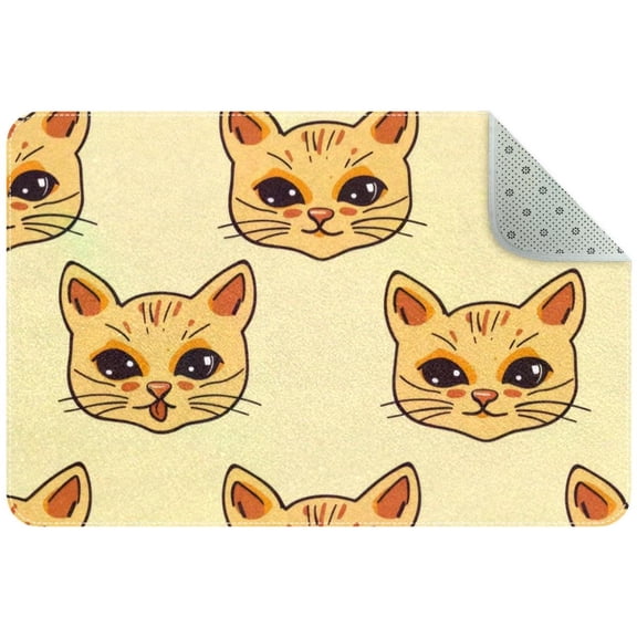 Cute Cat Face Small Area Rug, Non-Slip Door Mat Indoor Floor Mat, Washable Kitchen Rug Entrance DMat for Bedroom Living Room