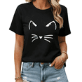 thumbnail image 1 of Cute Cat Face Whiskers Graphic Tees Womans Tshirt Shirts Black White S-5XL Tops, 1 of 4