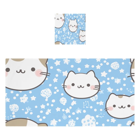 Cute Cat Faces 2 Piece Cotton Bath and Face Towel Set Soft and Absorbent, for Beach Pool Bathroom