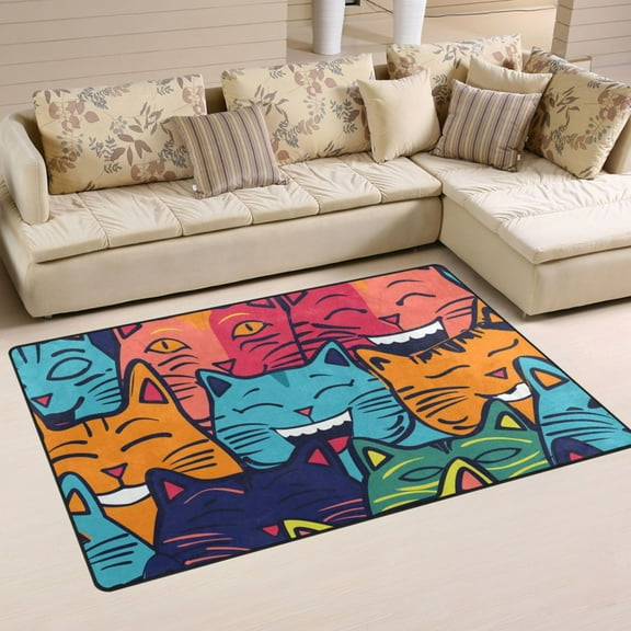 Cute Cat Faces Area Floor Mats Non-Slip Rugs Soft Doormat 31 x 20 inch Carpet for Living Dining Room Bedroom Decorative