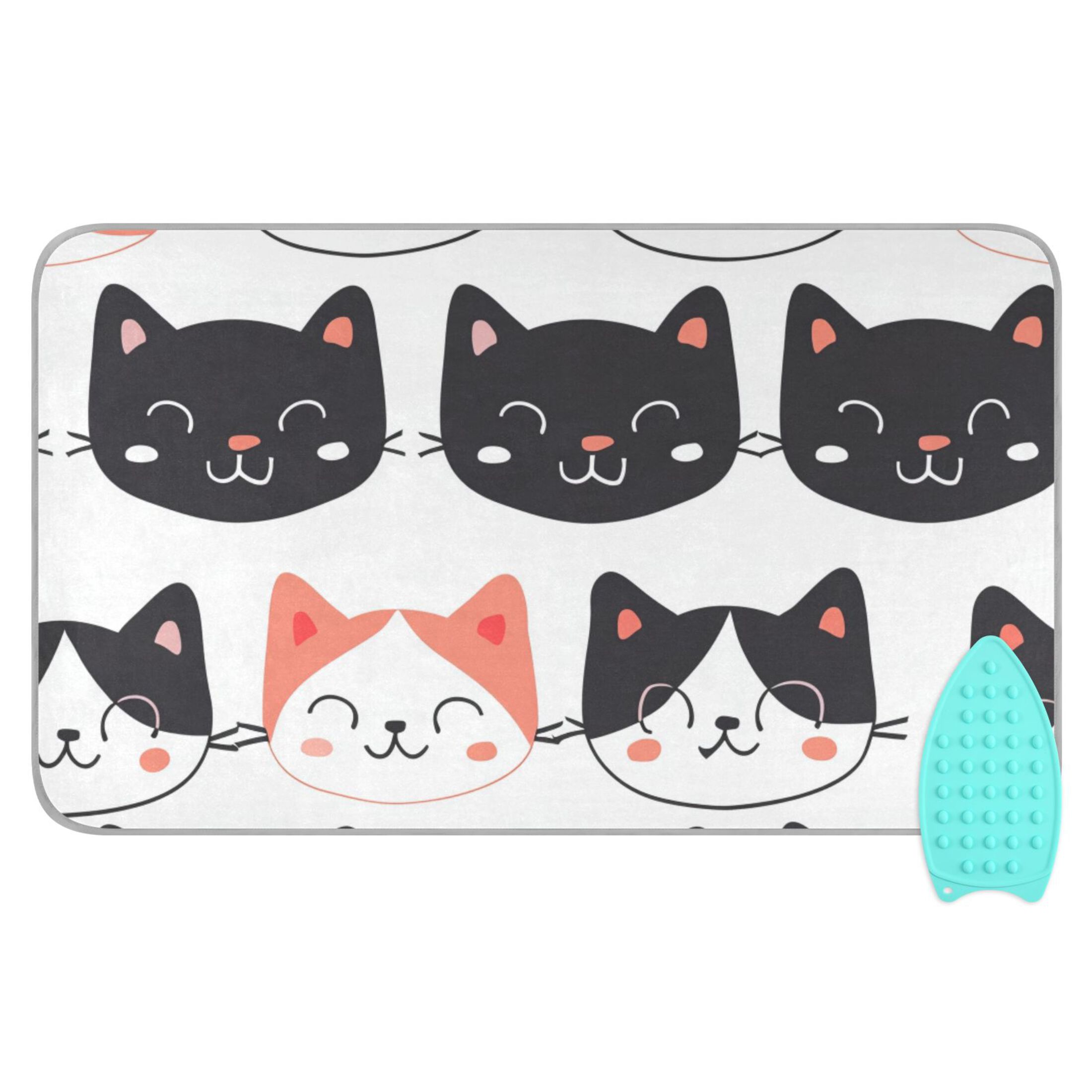 Cute Cat Faces Ironing Mat Blanket Portable Travel Ironing Pad Heat Resistant Pad 47.2" x 27.6”