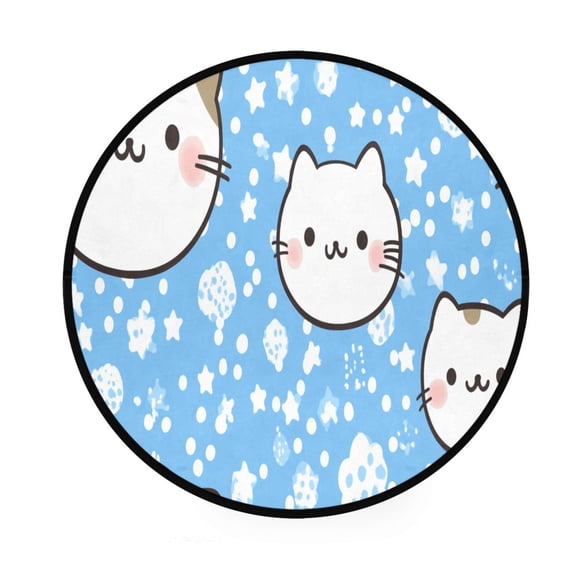 Cute Cat Faces Memory Foam Bath Mat 36" Absorbent Rug with Non Slip Base and 4 Bonus Pads