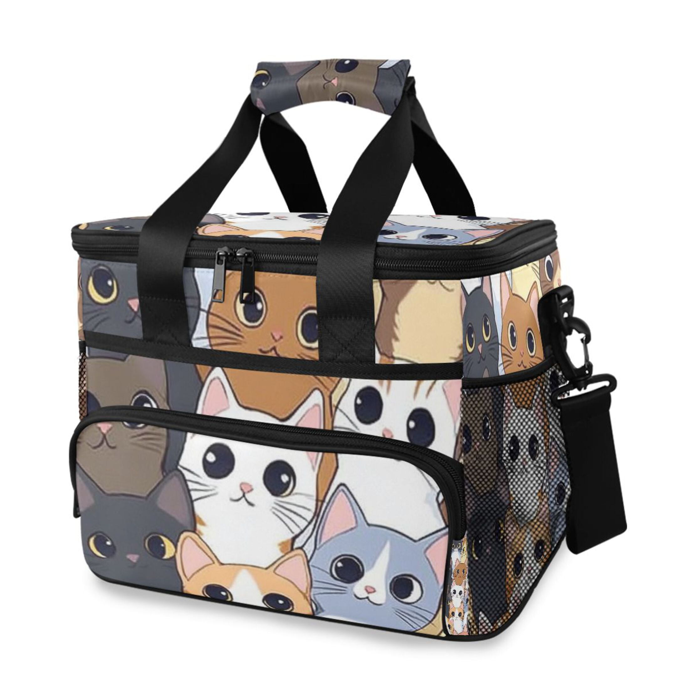 Cute Cat Faces Pattern Insulated Lunch Bag 15L Cooler Box for Women Men Work Camping Beach Travel