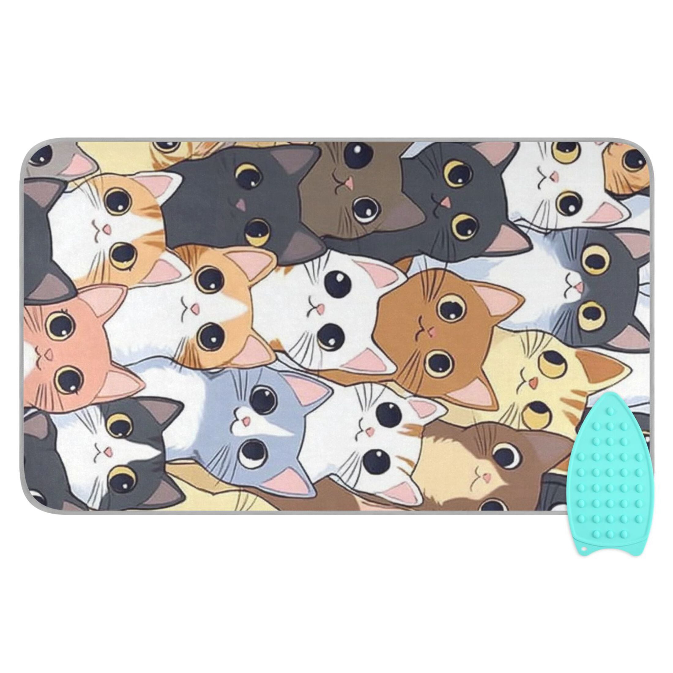 Cute Cat Faces Pattern Ironing Mat Blanket for Table Top Travel Portable Ironing Board Pad 47.2x27.6 Inch