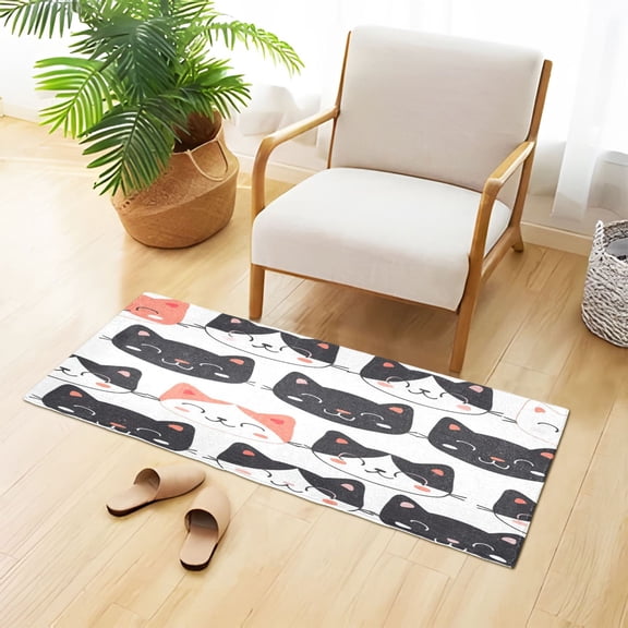 Cute Cat Faces Plush Carpet Non Slip Runner Rug Absorbent Bath Mat 39" x 20"