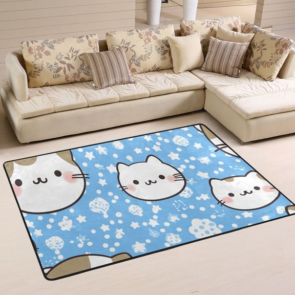 Cute Cat Faces Soft Polyester Area Rug 36''x24'', Non Slip, Memory Foam, Water Absorbent