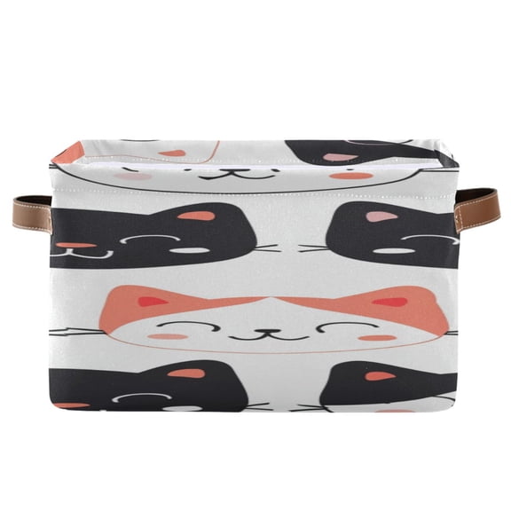 Cute Cat Faces Square Storage Bins with Handles Collapsible Containing Box 1 Pack