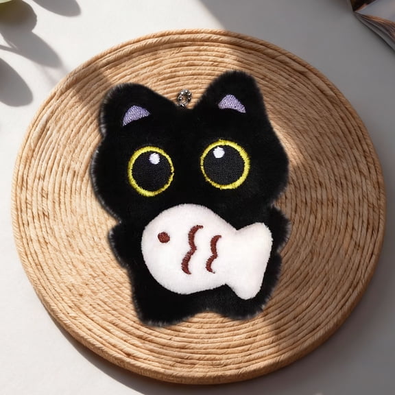 Cute Cat Family Plush Keychain, Soft Furry Big-Eyed White Cat Pendant, Hanging Ornament for Keys, Bags, Backpacks & Purses, Adorable Gift for Cat Lovers, 3.15in, B