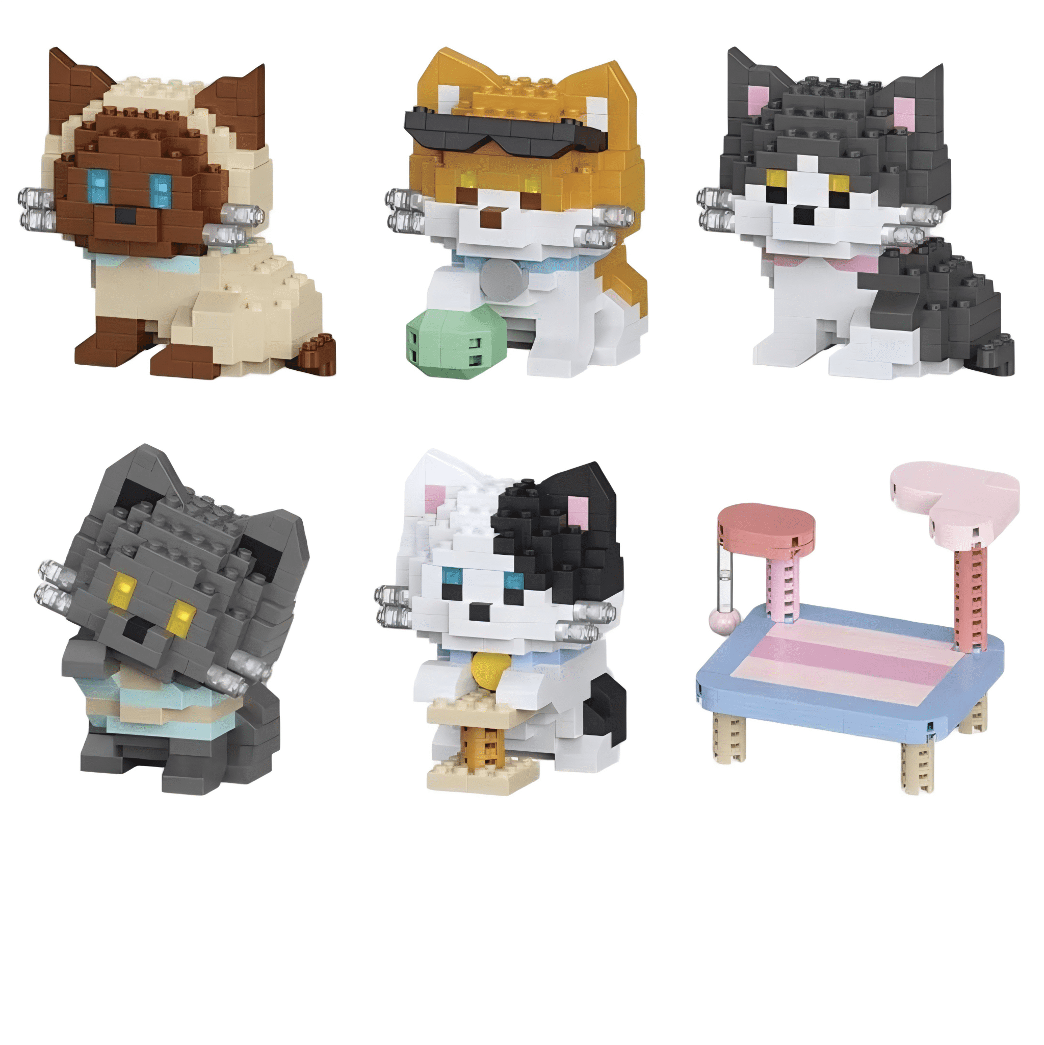Cute Cat Figures Mini Building Block Set, Pets Animal Model Set, Home Office Table Centerpiece Decor