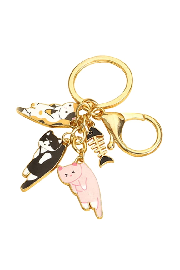 Cute Cat Fish Bone Keys Rings Alloy Material Backpack Bag Jewelry Gift for Women