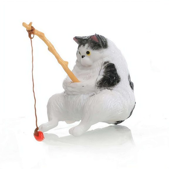 Cute Cat Fishing Figurine Aquarium Landscape Ornament Hanging Kitten Fishing Decor for Fish Tank