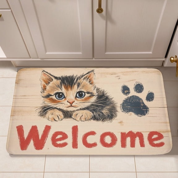 Cute Cat Flannel Kitchen Mat - Super Soft, Non-Slip Rubber Backing, High Quality and Easy to Clean for Kitchen, Bedroom, Entrance, Bathroom Non-Slip Mats | Fashion Floor Mats | Polyester Flannel Mats,