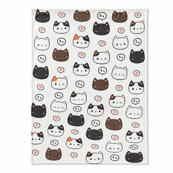 Cute Cat Fleece Blanket, Cartoon Kitty Face Throw for Sofa