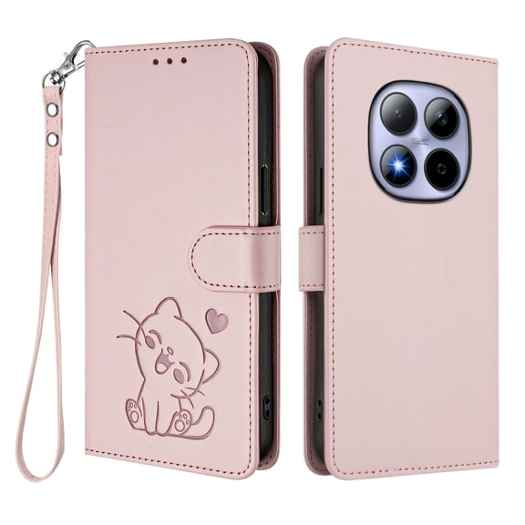 Cute Cat Flip Wallet Cover for Xiaomi Redmi Note 15 Pro 4G, Pink