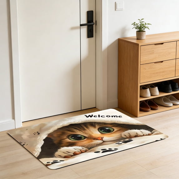 Cute Cat Floor Mat Non-Slip Absorbent Waterproof Indoor Outdoor Rug for Bedroom Porch Hallway Dorm Home Decoration Pet Lovers Housewarming Gift