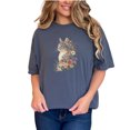 thumbnail image 1 of Cute Cat Floral Art T-Shirt, Vintage Cat and Flowers Print Tee, Unique Cat Lovers Gift, Artistic Cat and Floral Design, Casual Wear, Denim Comfort Colors T-Shirt, Small, 1 of 1