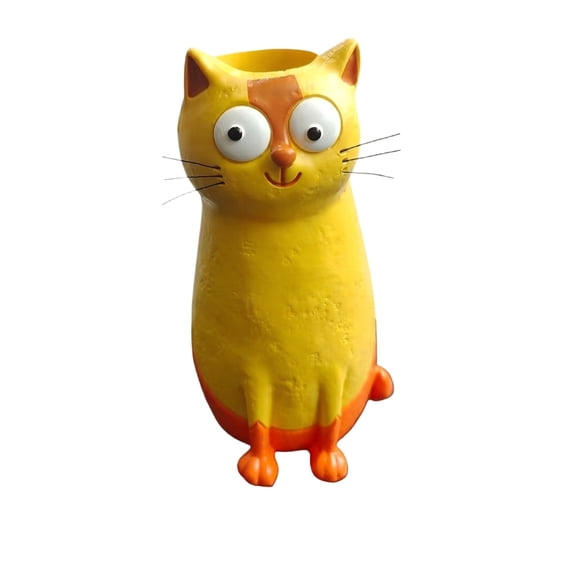 Cute Cat Flower Vase Large Eyes Resin Planter Hand Painted Animal Figurine Bud Vase for Tabletop Balcony Home Plant Decoration 1 Pack 5.3in