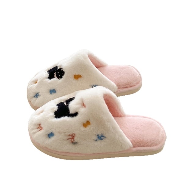 Cute Cat Fluffy Women’s Warm Slippers,Pink Animal Anti-Slip Sole Indoor House Home Winter Size 6