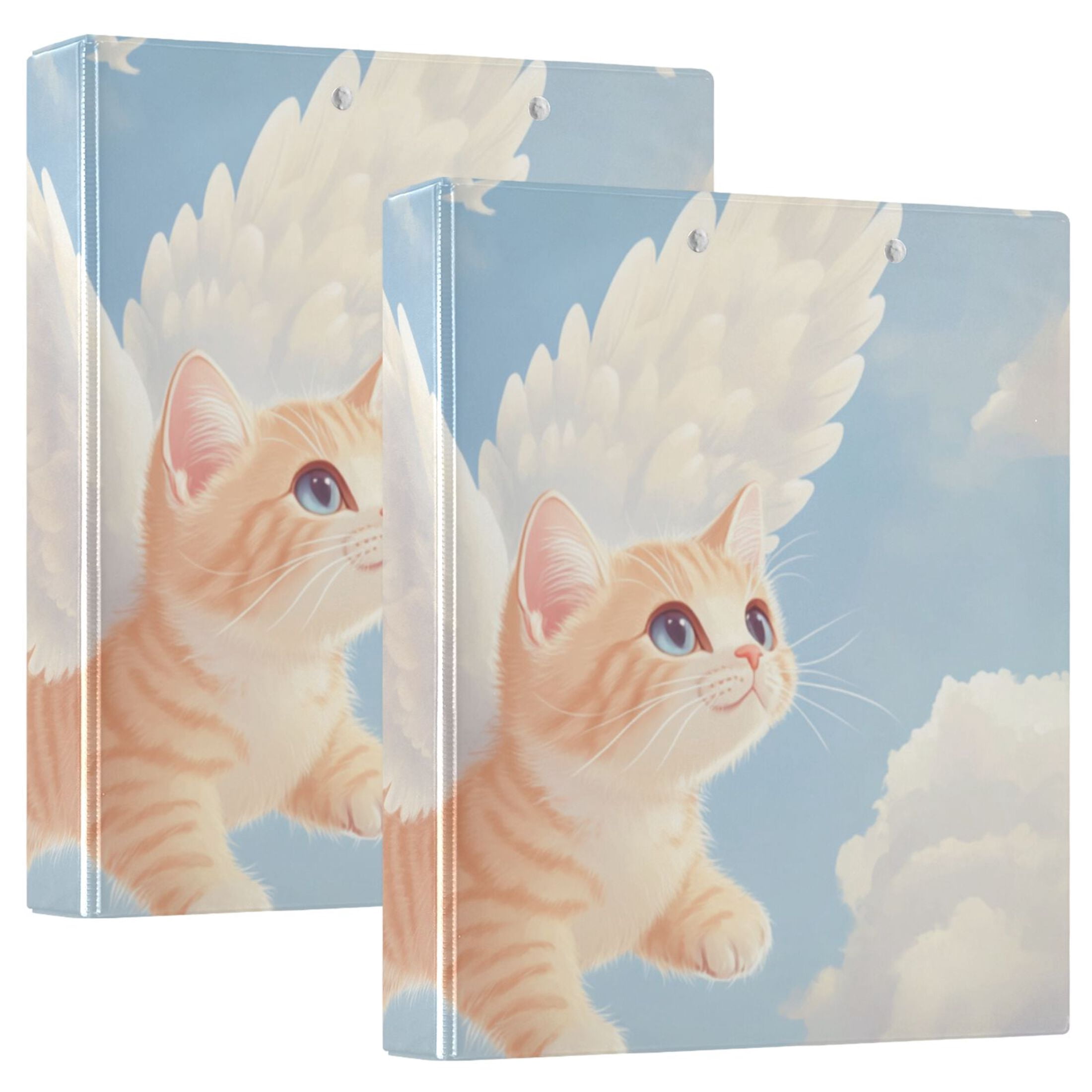 Cute Cat Fly 3 Ring Binders 1.5 inch Hardcover File Folders with Interior Pockets A4 Size Organizer for School Office Hospital Set of 2